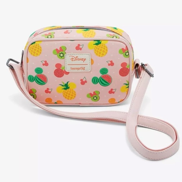 Loungefly Handbags - Loungefly Pink Disney Fruit Print Camera Crossbody Bag